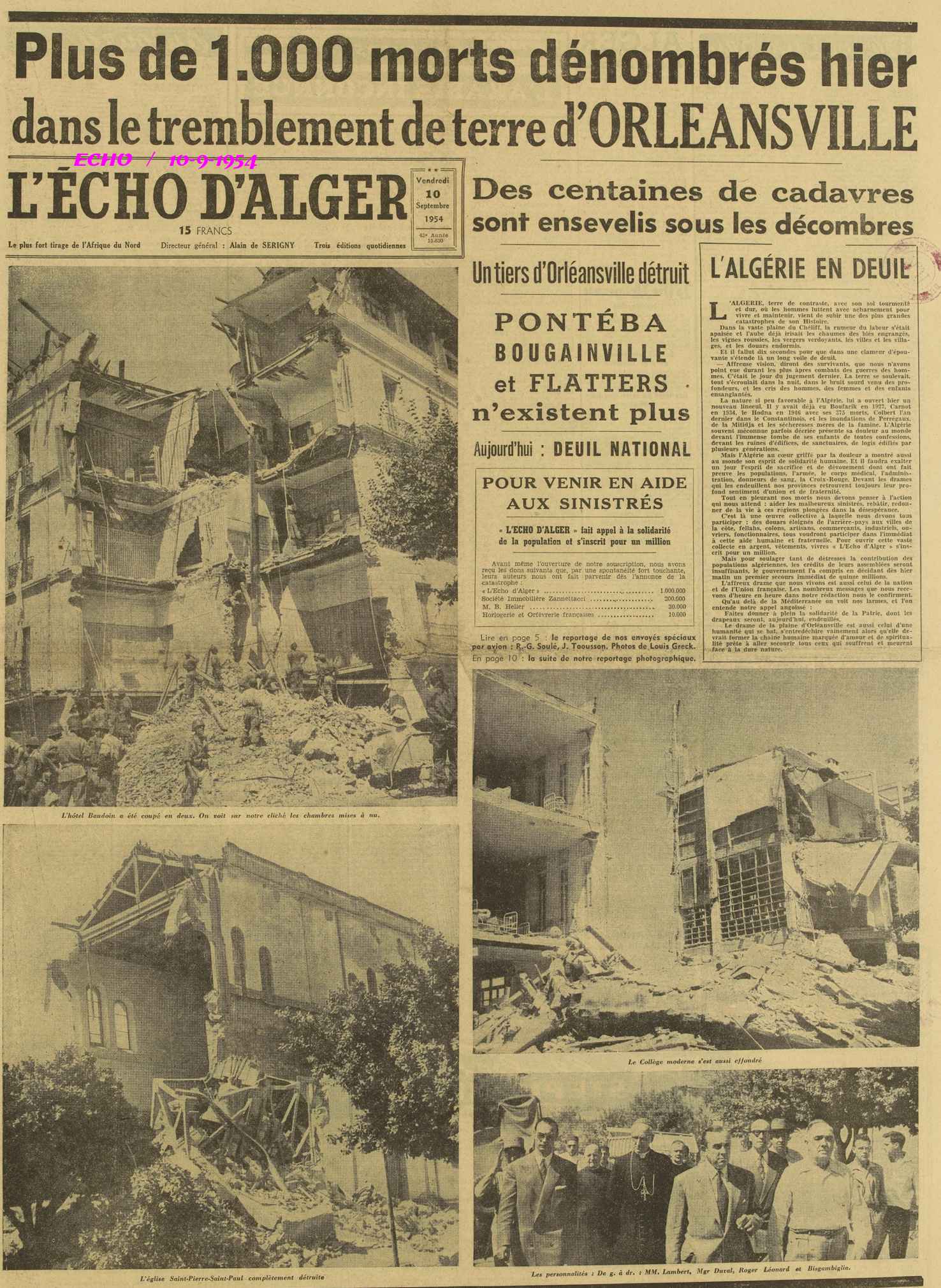 Plus de 1.000 morts dénombrés hier dans le tremblement de terre d’ORLEANSVILLE